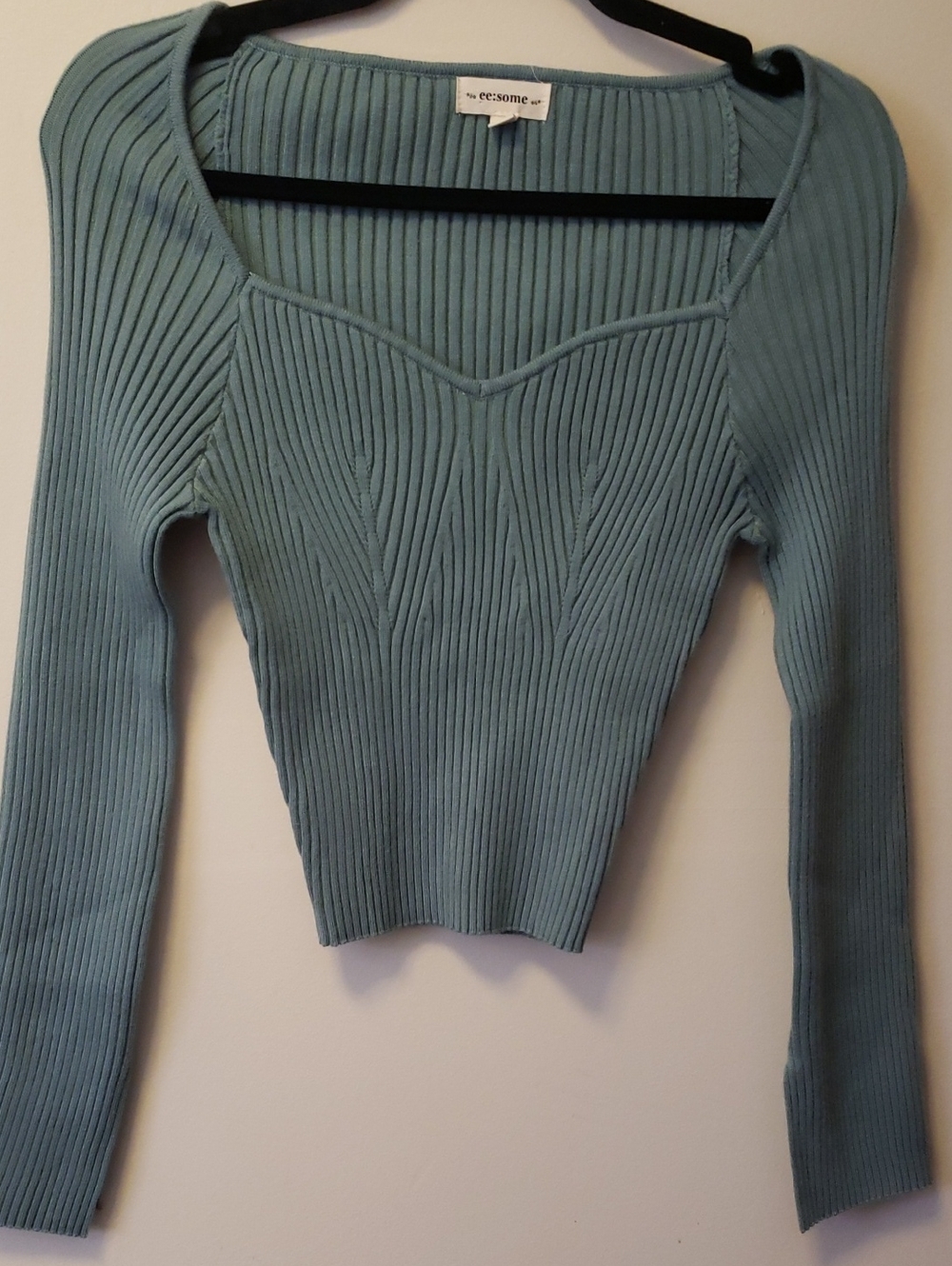 eesome NWOT Ribbed Long Sleeve Sweetheart Neck Top in Sage- M